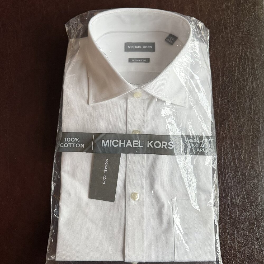 NWT Michael Kors White Dress Shirt 16.5 32/33 Regular Fit 100% Cotton